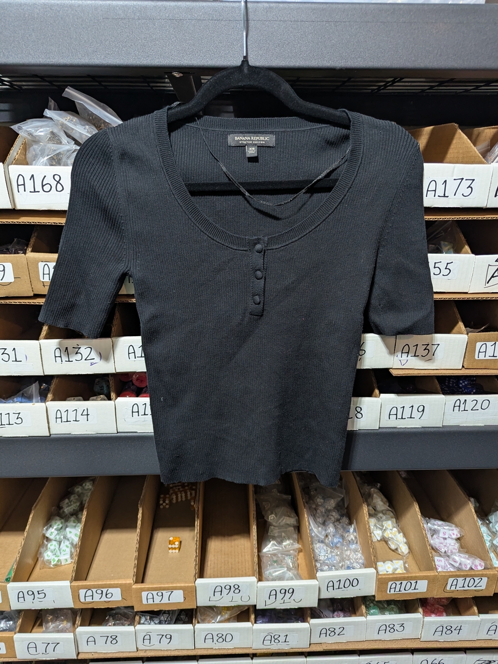 Banana Republic Black Ribbed Short-Sleeve Henley Top XS